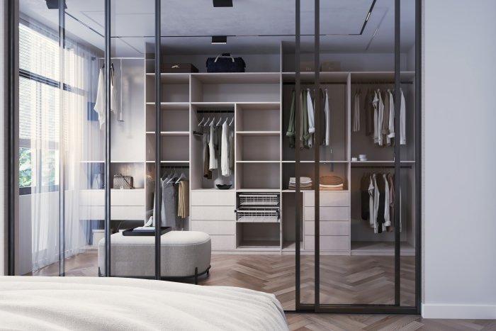 Walk-in šatník za sklom / Šatníky a posuvné dvere na mieru – Bratislava a Trnava Walk-in šatník za sklom / Šatníky a posuvné dvere na mieru – Bratislava a Trnava